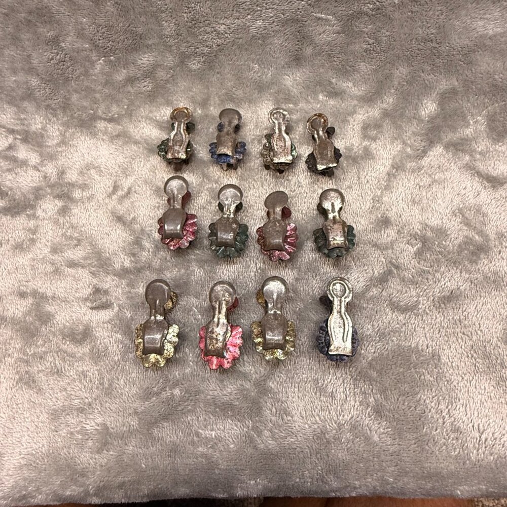12 Antique Fluted Tin Clip-on Candle Holders For Christmas Tree  2” From Germany
